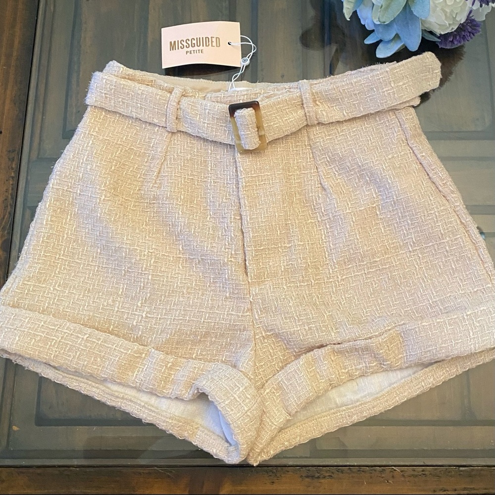 Missguided Petite Shimmer Cream Shorts size 2 NWT